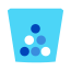 Icon of a cup with 6 circles stacked in a triangle formation. There are two azure, two light blue, and two white circles