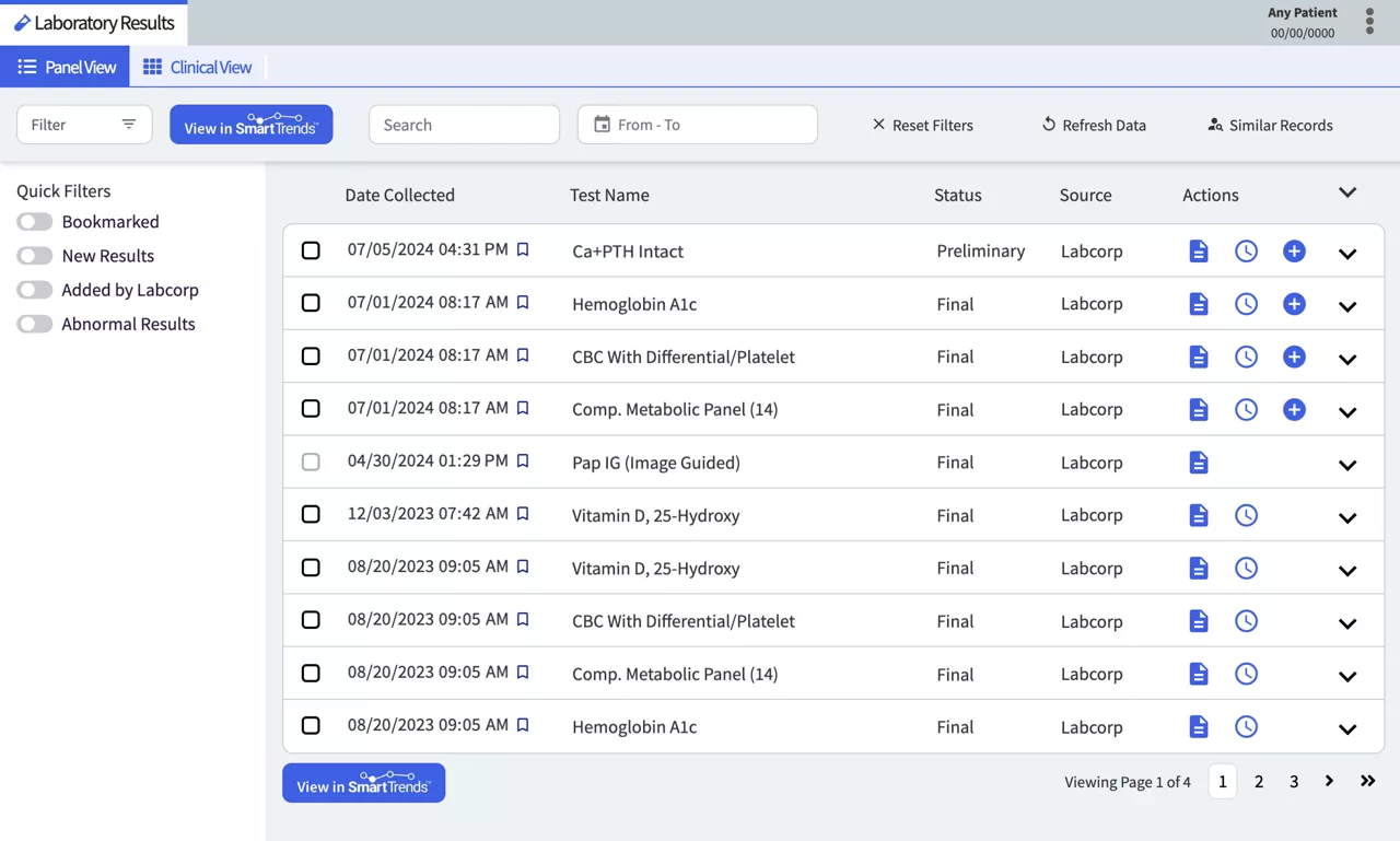 Screenshot of partial view results dashboard table